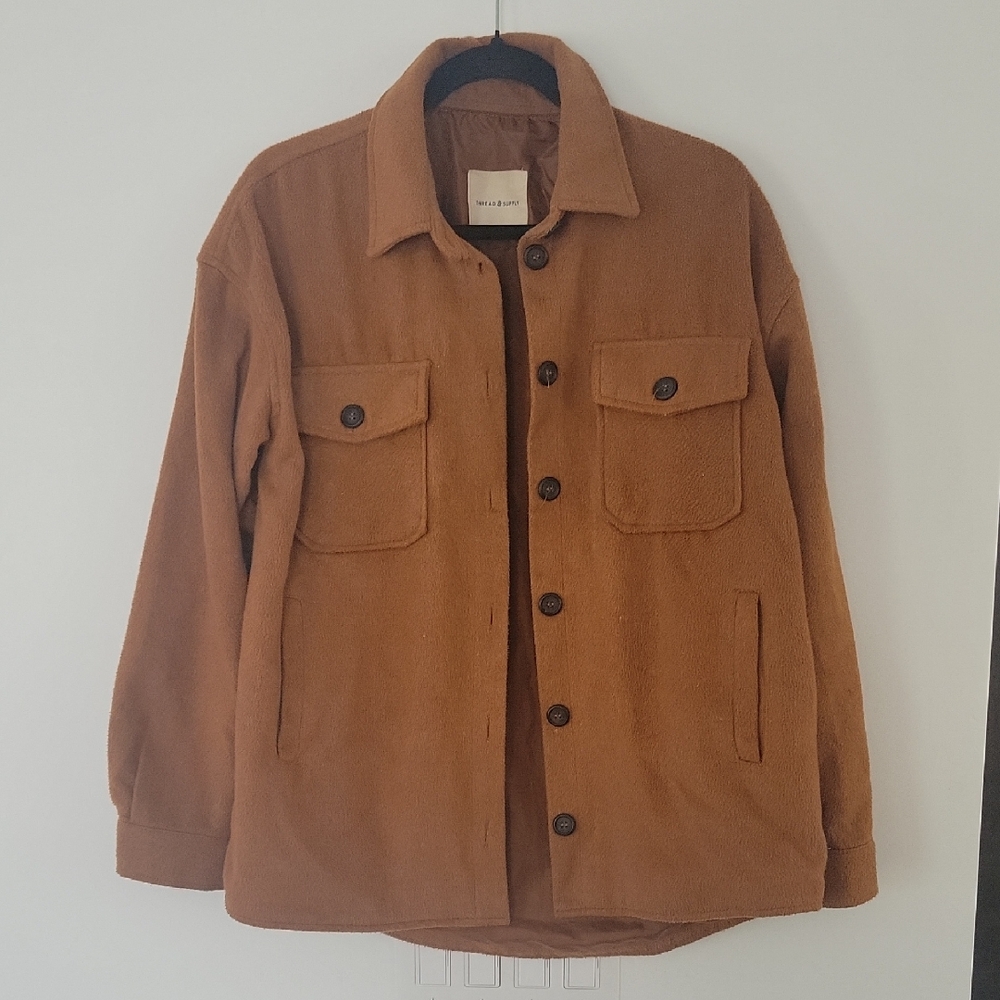 Brown Lightweight Shirt Jacket with Suede-like Finish